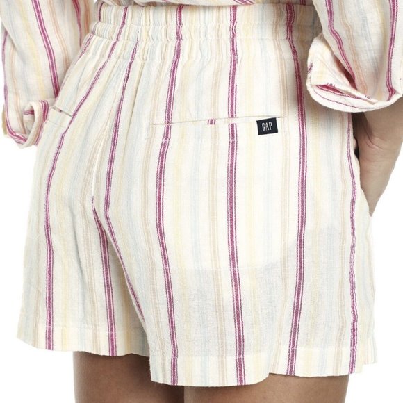 GAP Linen Blend Pull On Elastic Waistband Short "Dotted Sun Stripe"  NEW!! - Picture 6 of 12